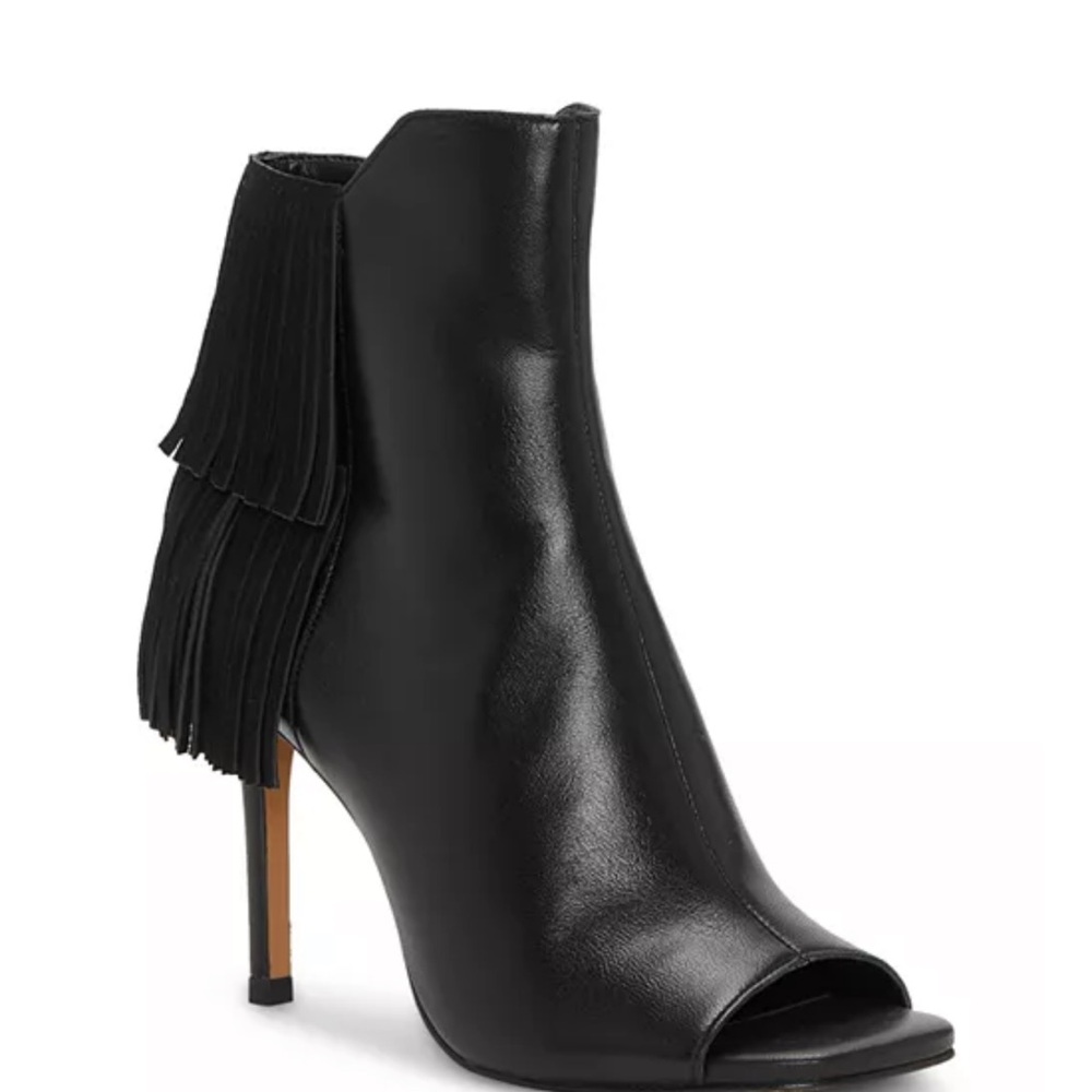 Vince Camuto Black Heeled Boots with Fringe